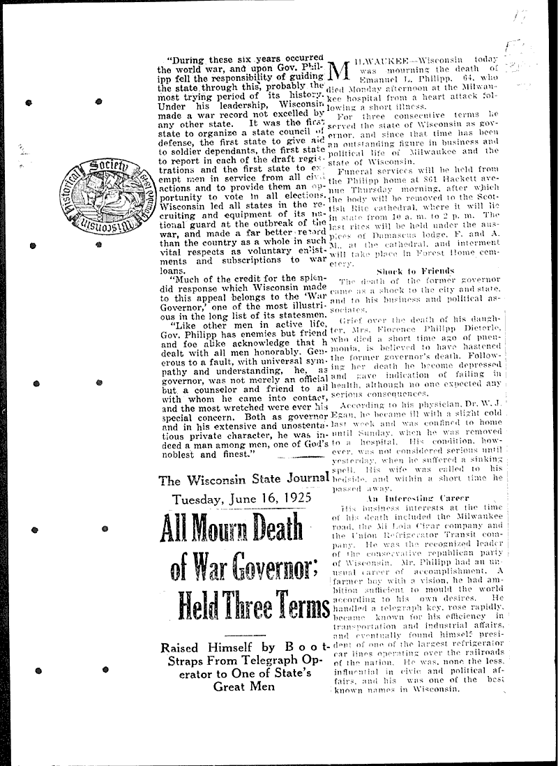  Source: Wisconsin State Journal Topics: Government and Politics Date: 1925-06-16