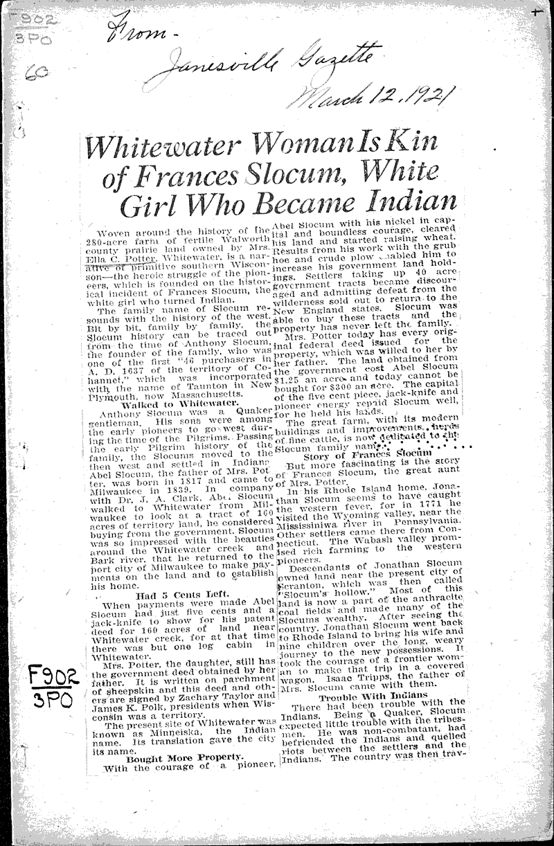  Topics: Indians and Native Peoples Date: 1921-03-12