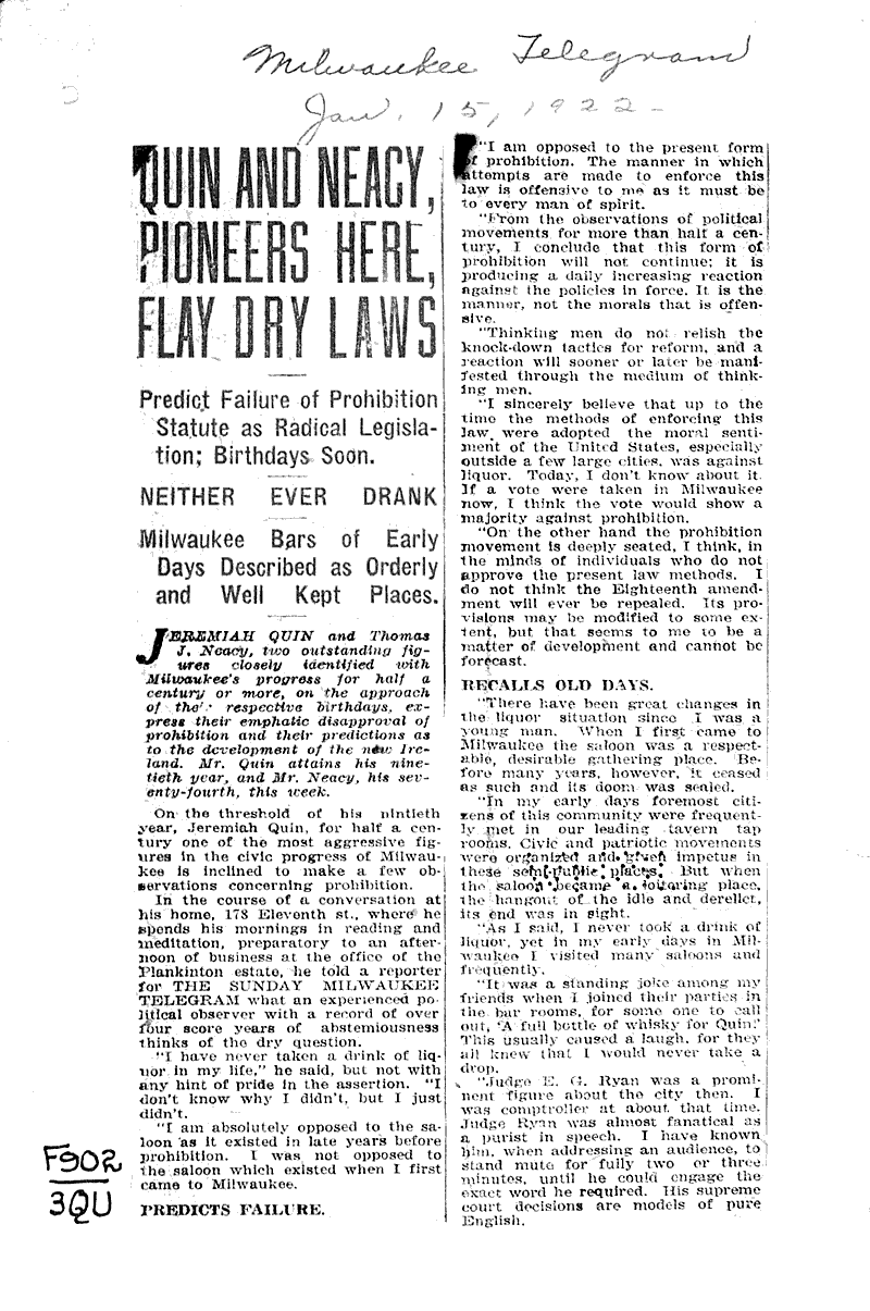  Source: Milwaukee Telegram Topics: Social and Political Movements Date: 1922-01-15