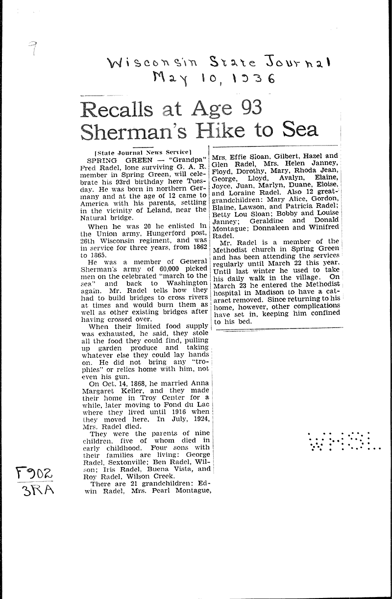 Source: Wisconsin State Journal Topics: Civil War Date: 1936-05-10