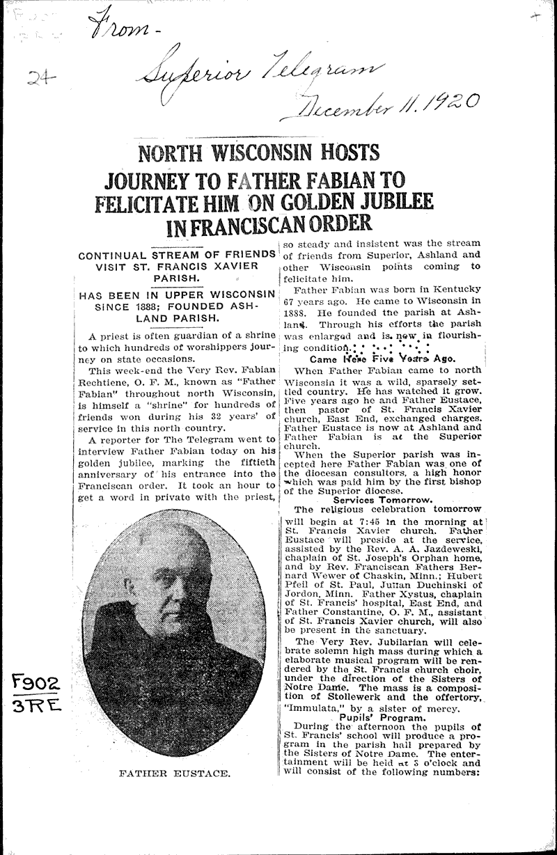 Source: Superior Telegram Topics: Church History Date: 1920-12-11