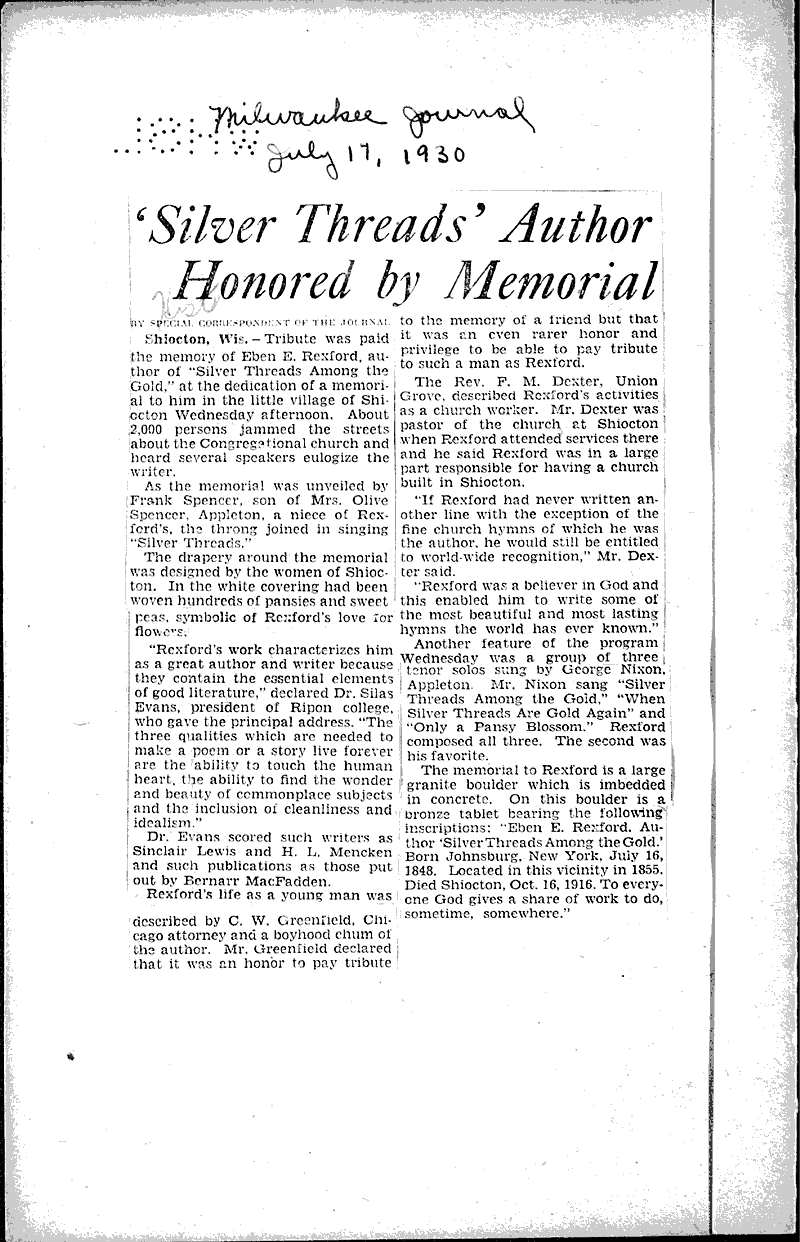  Source: Milwaukee Journal Topics: Art and Music Date: 1930-07-13