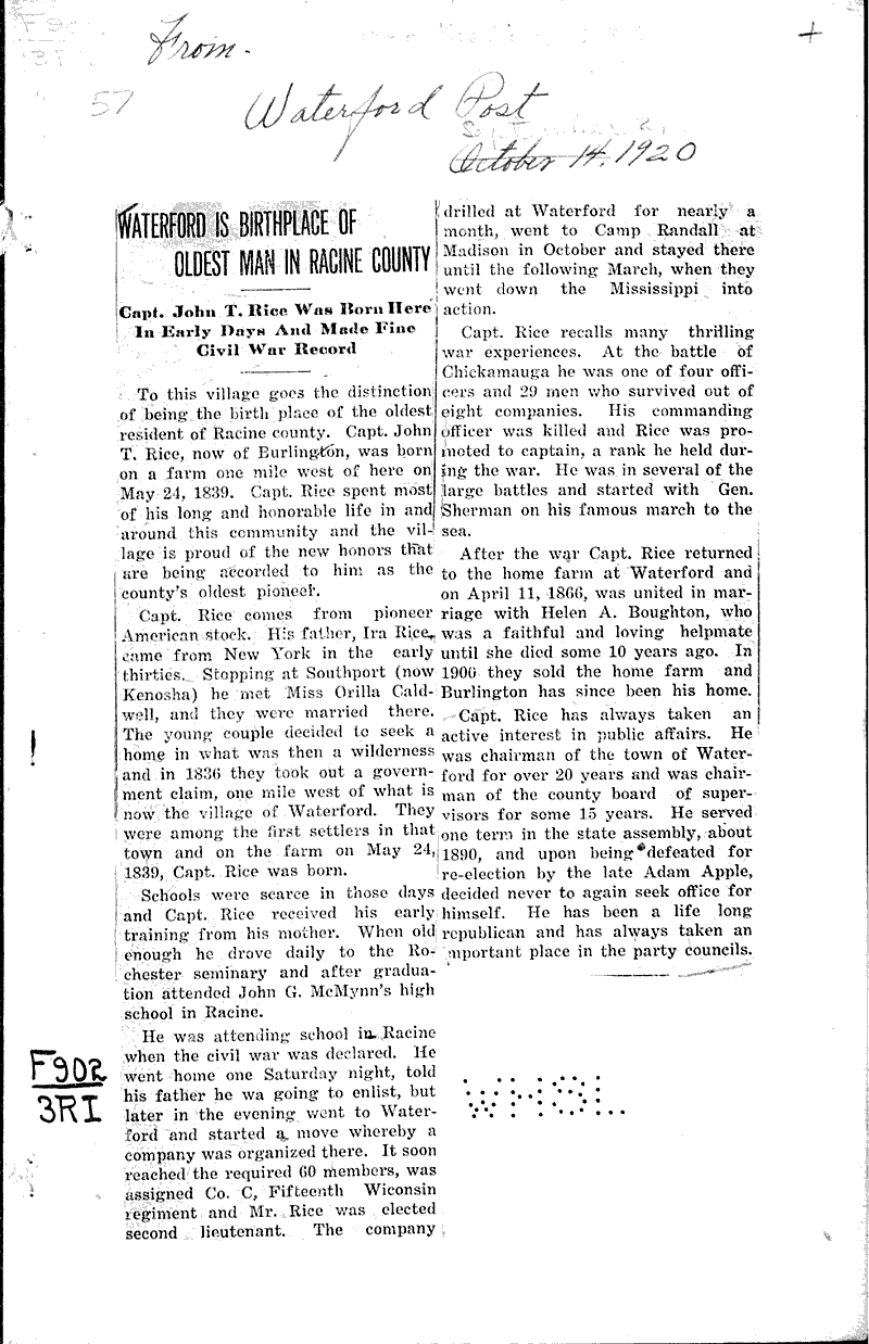  Source: Waterford Post Topics: Civil War Date: 1920-09-02