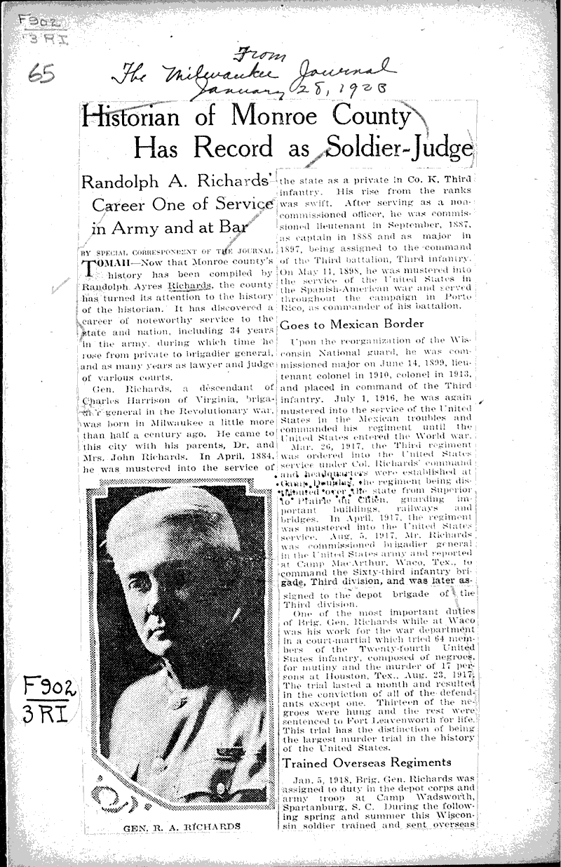 Historian of Monroe County has record as soldierjudge Newspaper