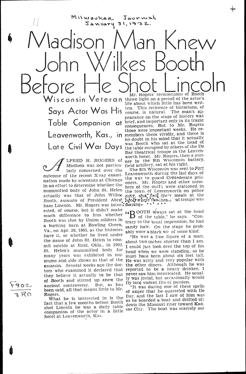 Madison man knew John Wilkes Booth before he shot Lincoln | Newspaper ...