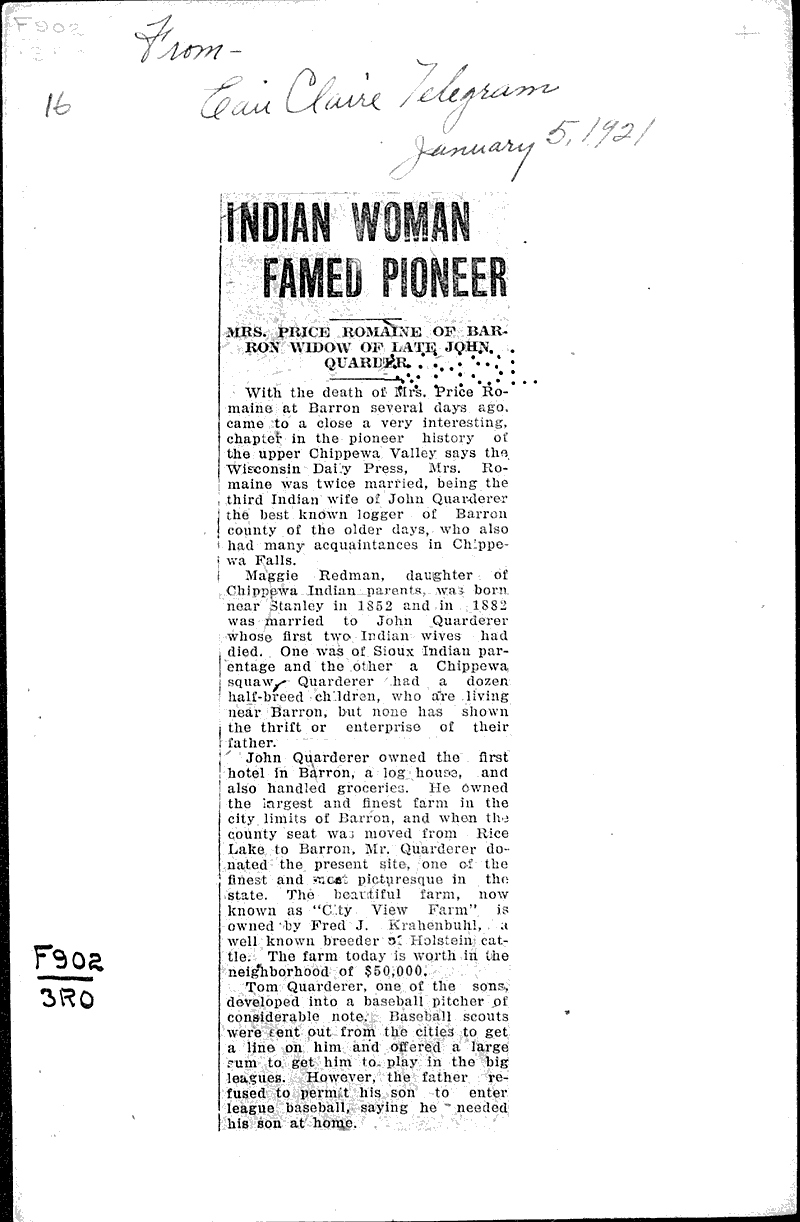  Source: Eau Claire Telegram Date: 1921-01-05