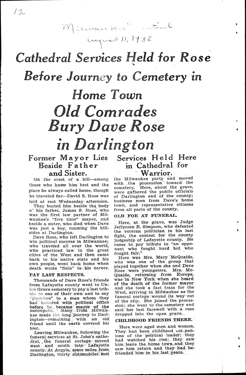 Cathedral services held for Rose before journey to cemetery in home