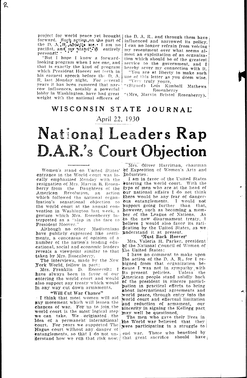  Source: Wisconsin State Journal Topics: Social and Political Movements Date: 1930-04-21