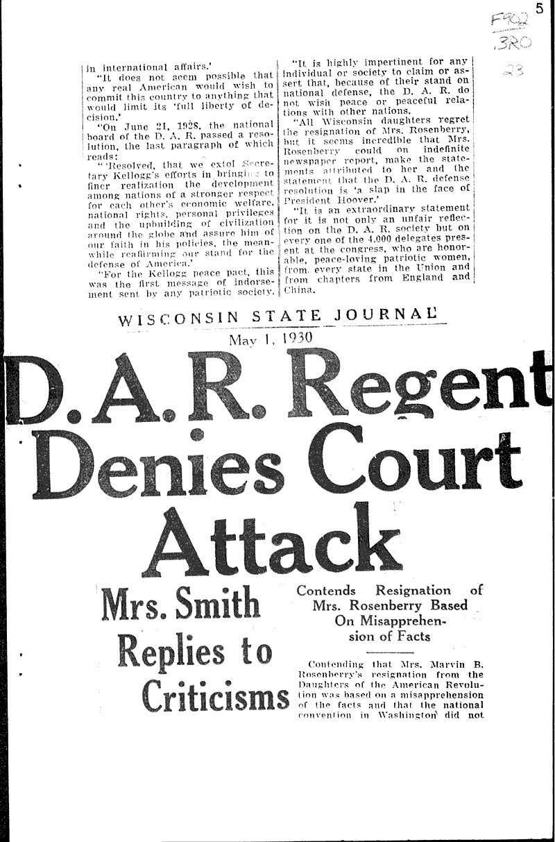  Source: Wisconsin State Journal Topics: Social and Political Movements Date: 1930-04-27