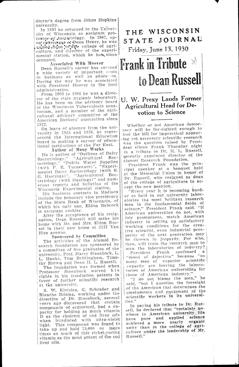  Source: Wisconsin State Journal Topics: Education Date: 1930-05-15