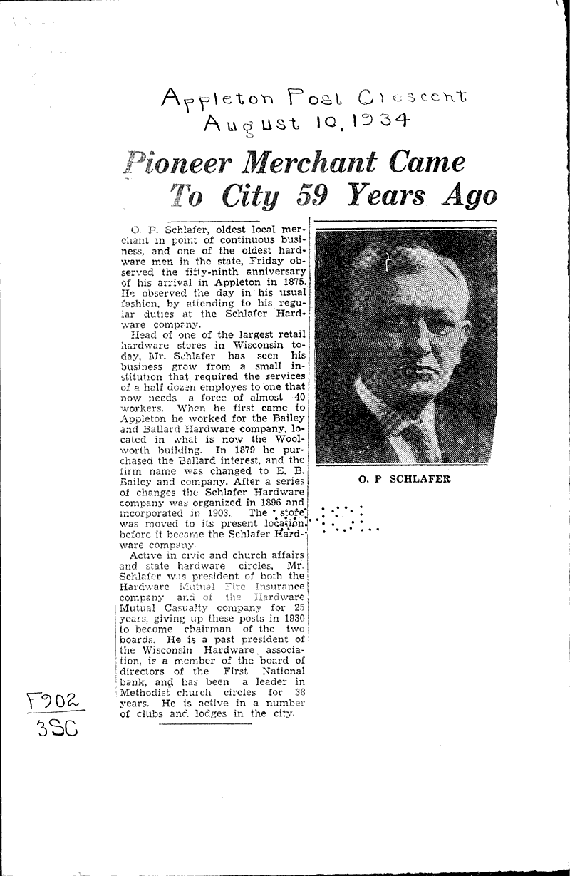 Pioneer merchant came to city 59 years ago Newspaper Article/Clipping