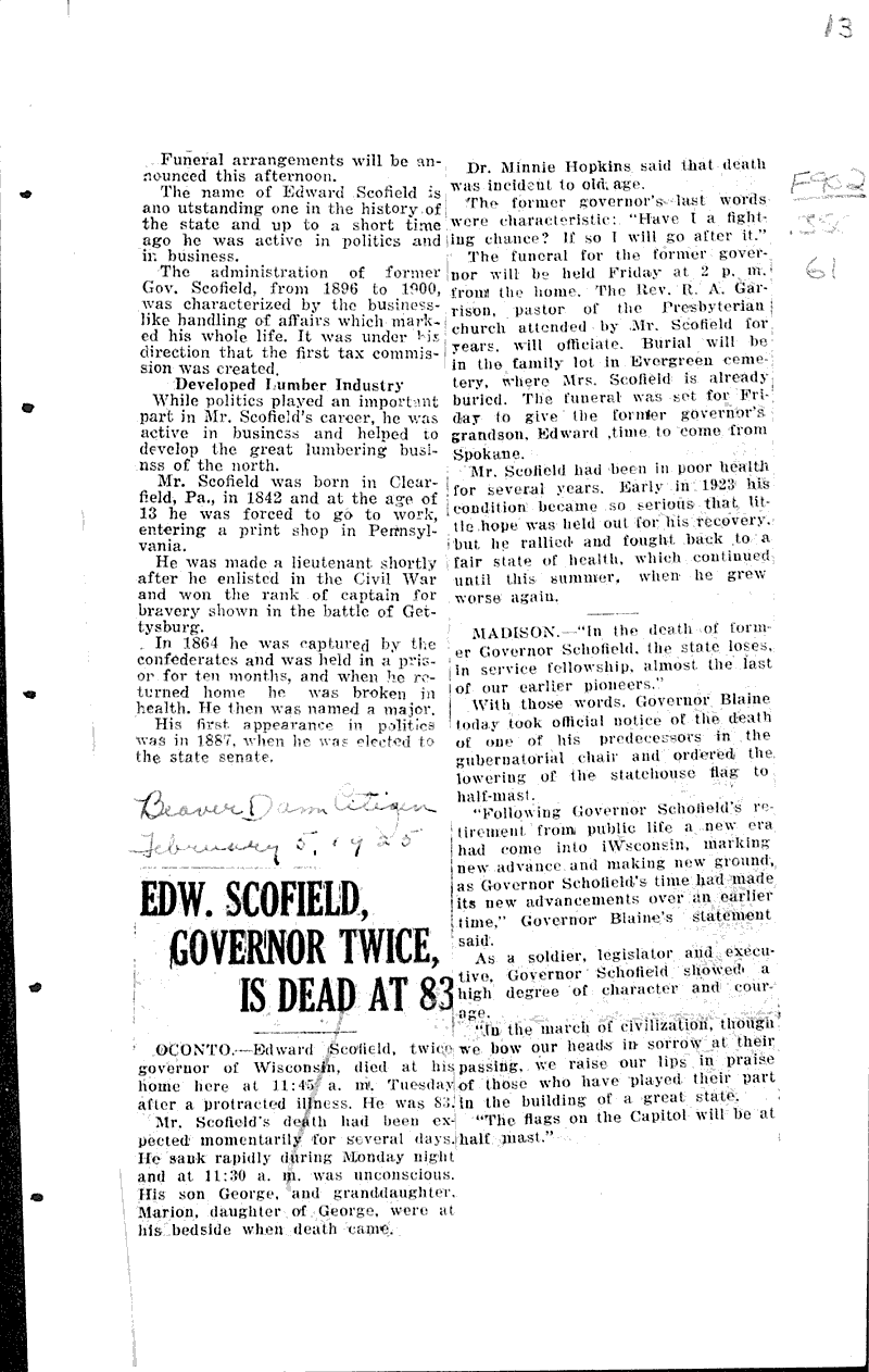  Source: Monroe Times Topics: Government and Politics Date: 1925-01-30
