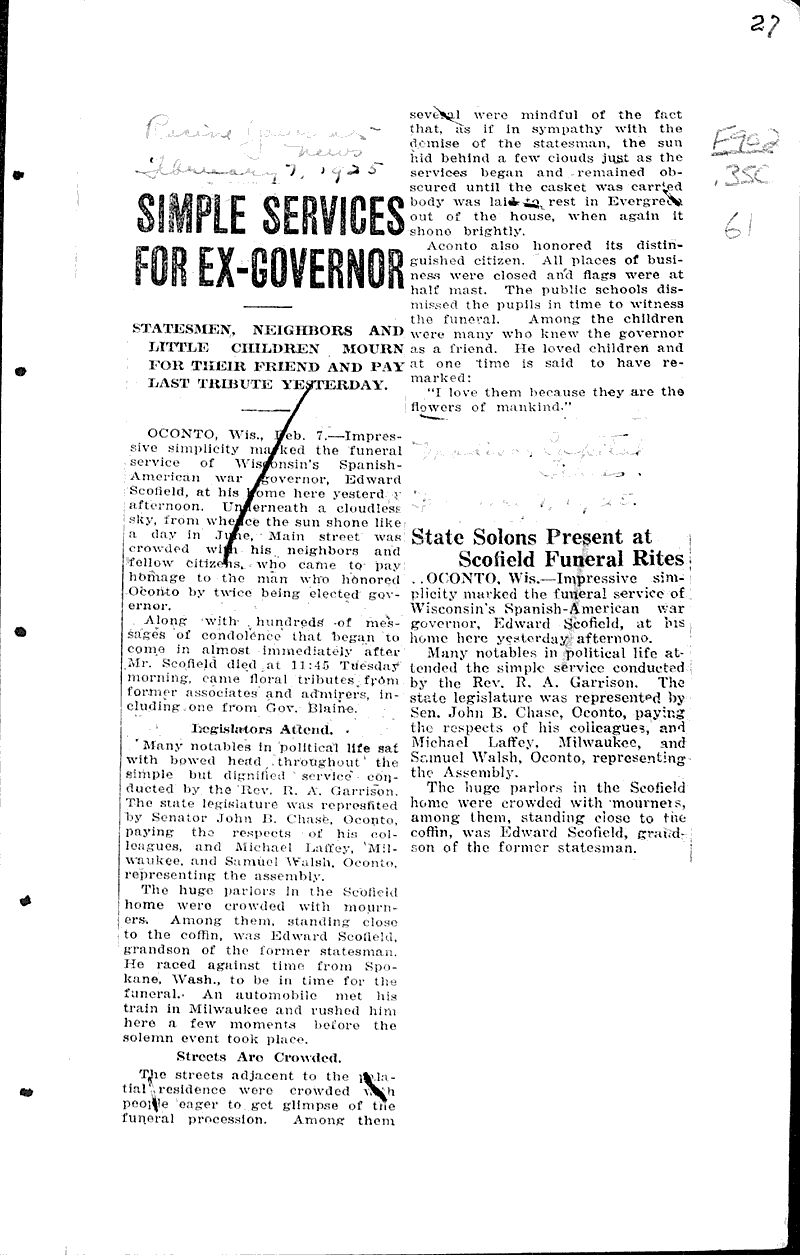  Source: Monroe Times Topics: Government and Politics Date: 1925-01-30