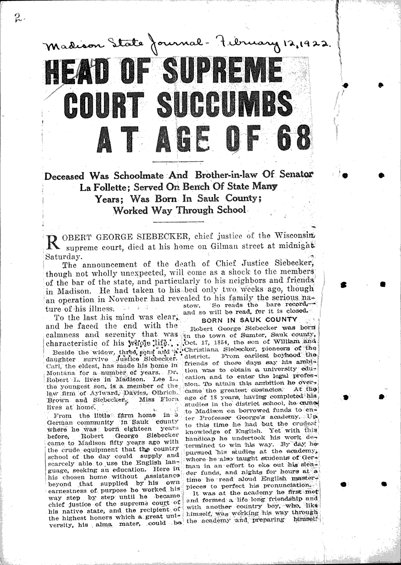  Source: Capital Times Topics: Government and Politics Date: 1922-02-13