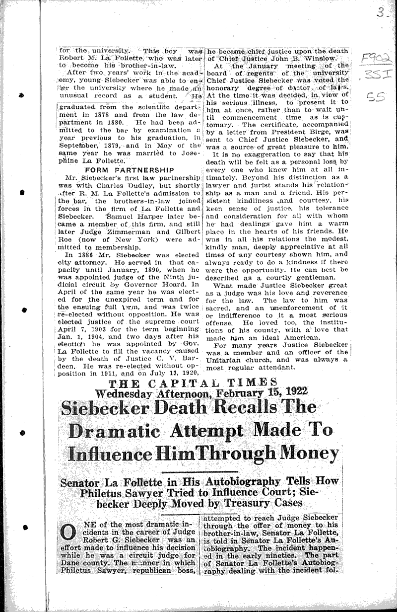 Source: Capital Times Topics: Government and Politics Date: 1922-02-13
