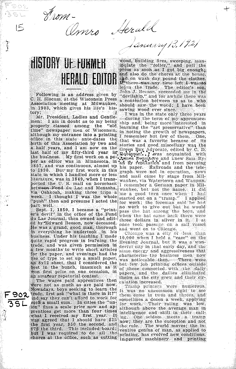 History of former Herald editor Newspaper Article/Clipping