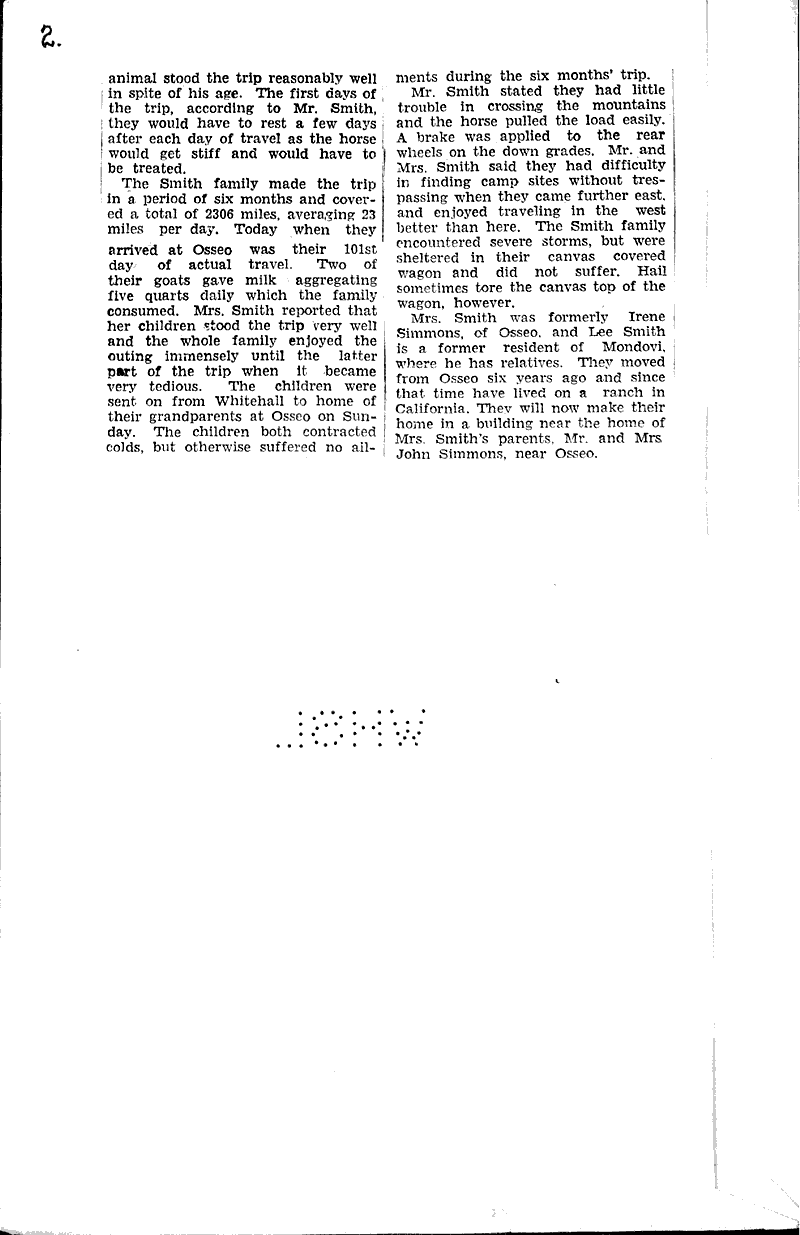 Man and wife, two children, five goats and dog travel to Osseo in horse