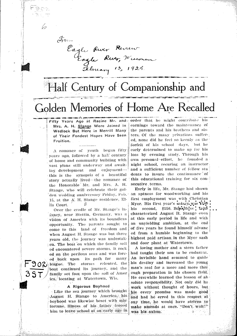  Source: Eagle River Review Date: 1924-02-13