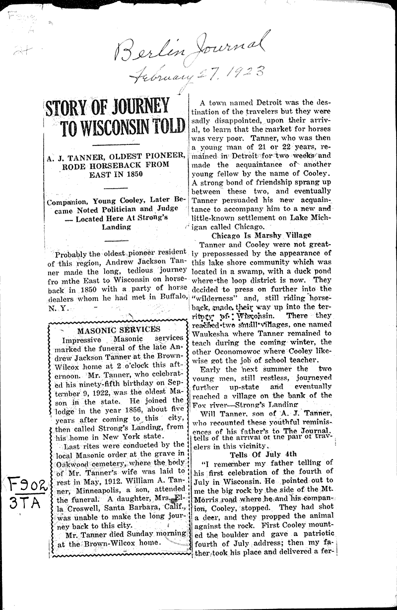 Story of journey to wisconsin told Newspaper Article/Clipping