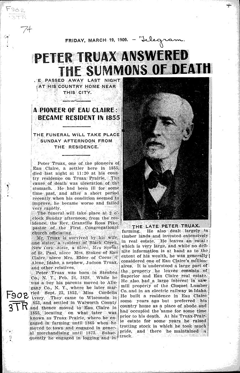 Source: Eau Claire Telegram Topics: Agriculture Date: 1909-03-19