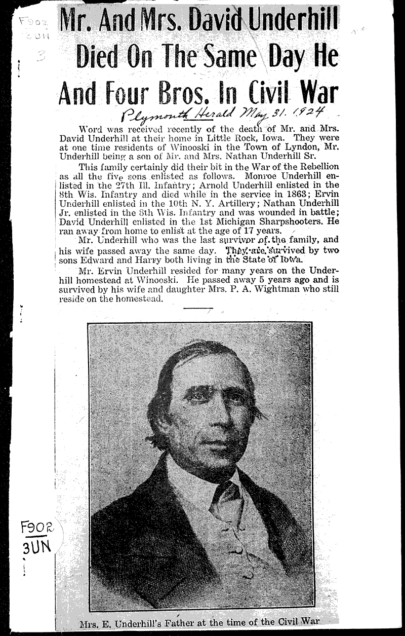  Source: Plymouth Herald Topics: Civil War Date: 1924-05-31