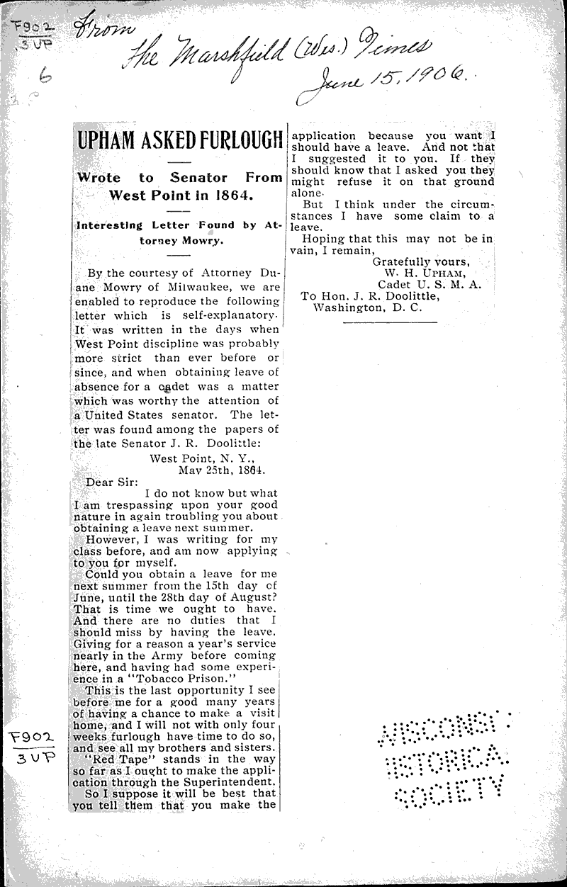  Source: Marshfield Times Date: 1906-06-15