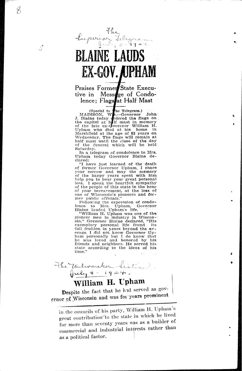  Source: Milwaukee Sentinel Topics: Government and Politics Date: 1924-07-04