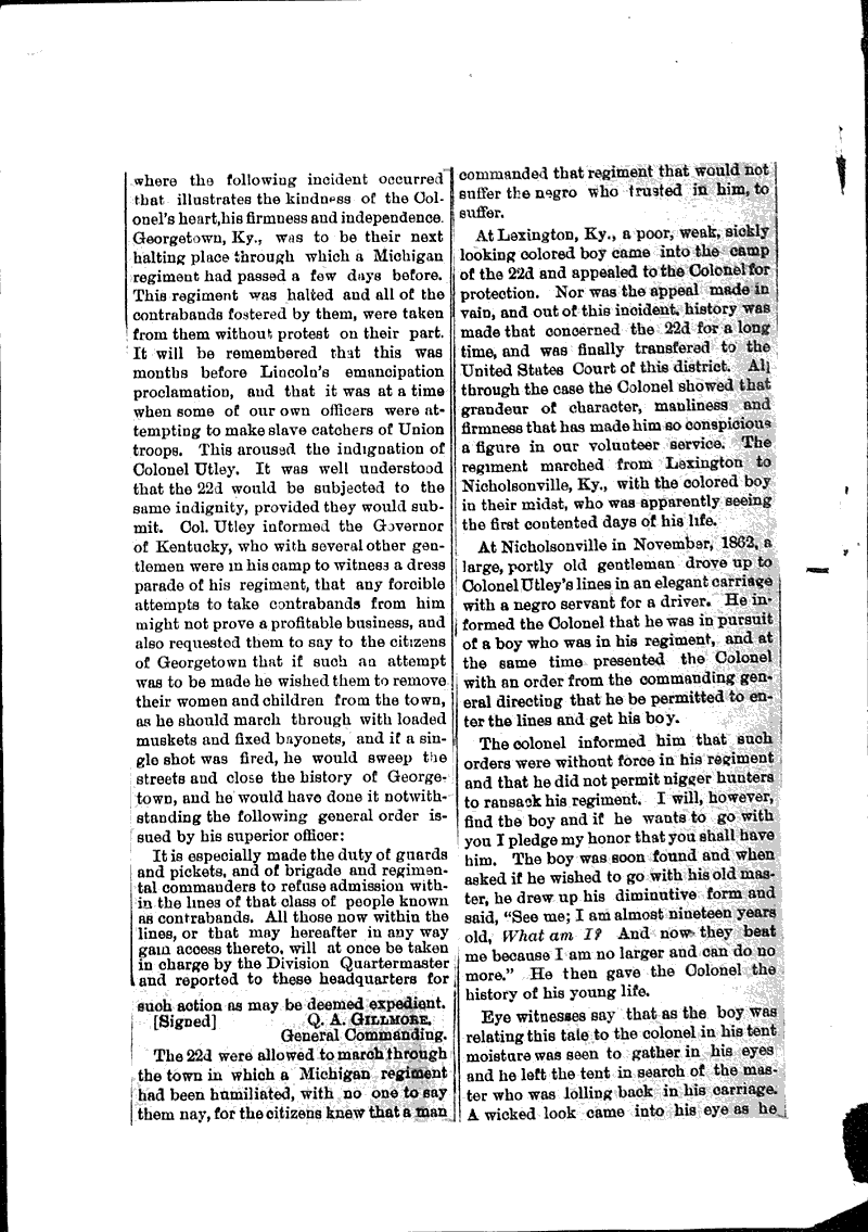 Biographical sketches of col. wm. l. utley Newspaper Article/Clipping
