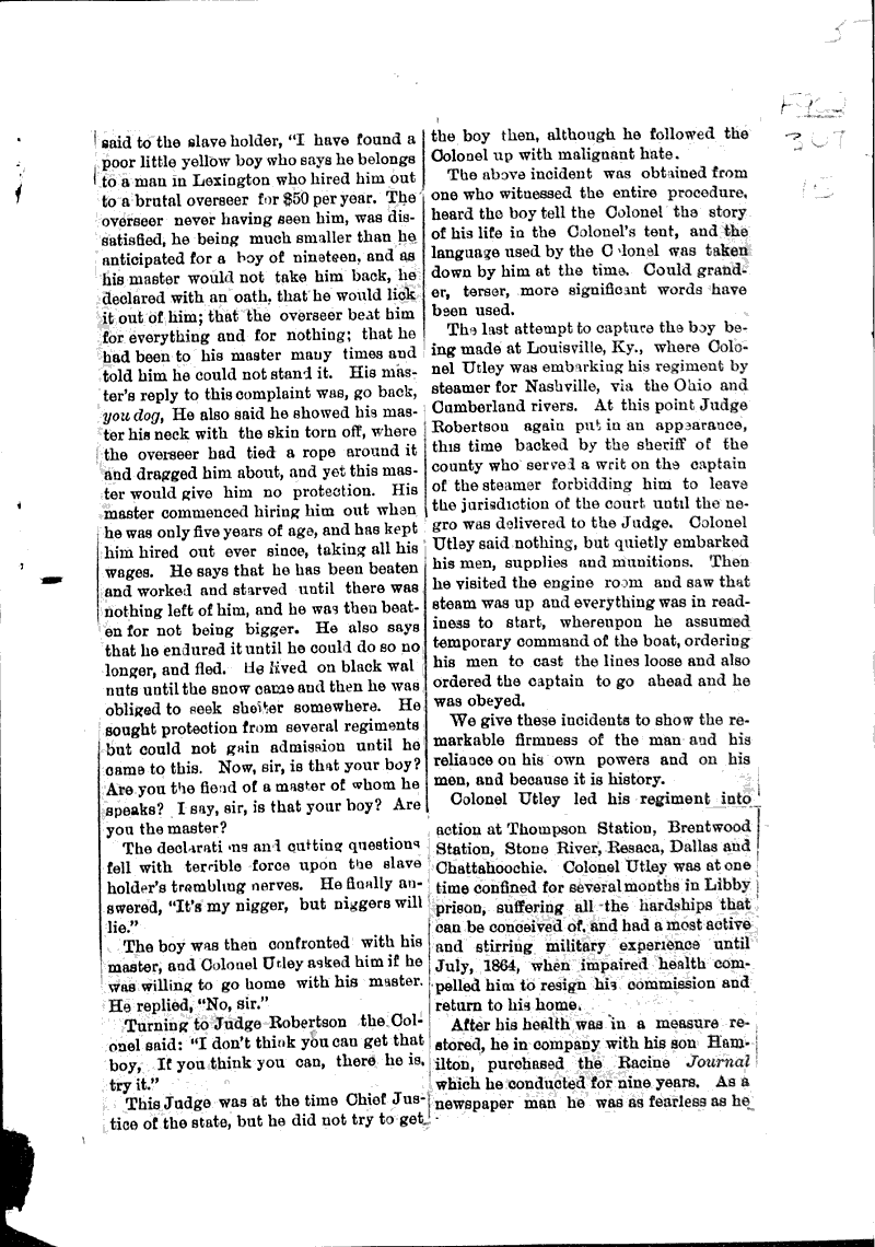 Biographical sketches of col. wm. l. utley Newspaper Article/Clipping