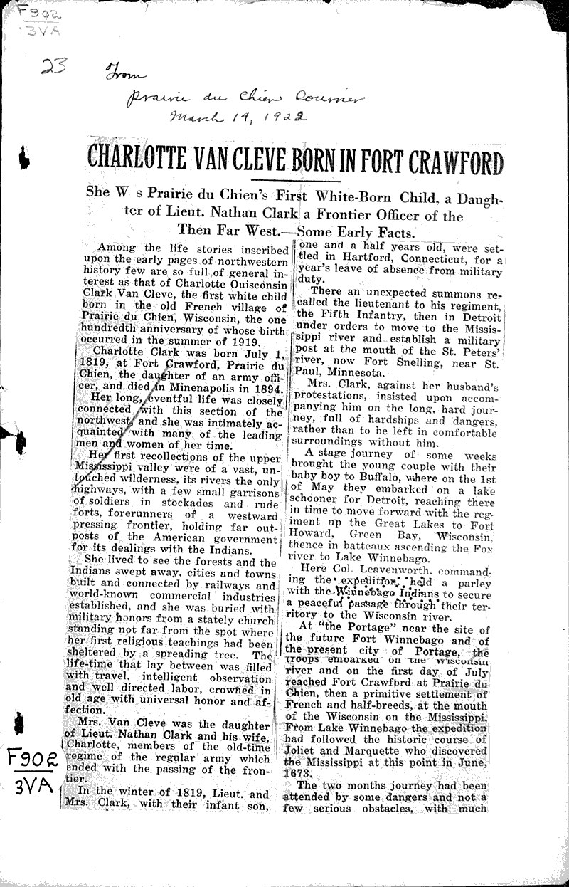  Source: Prairie du Chien Courier Date: 1922-03-14