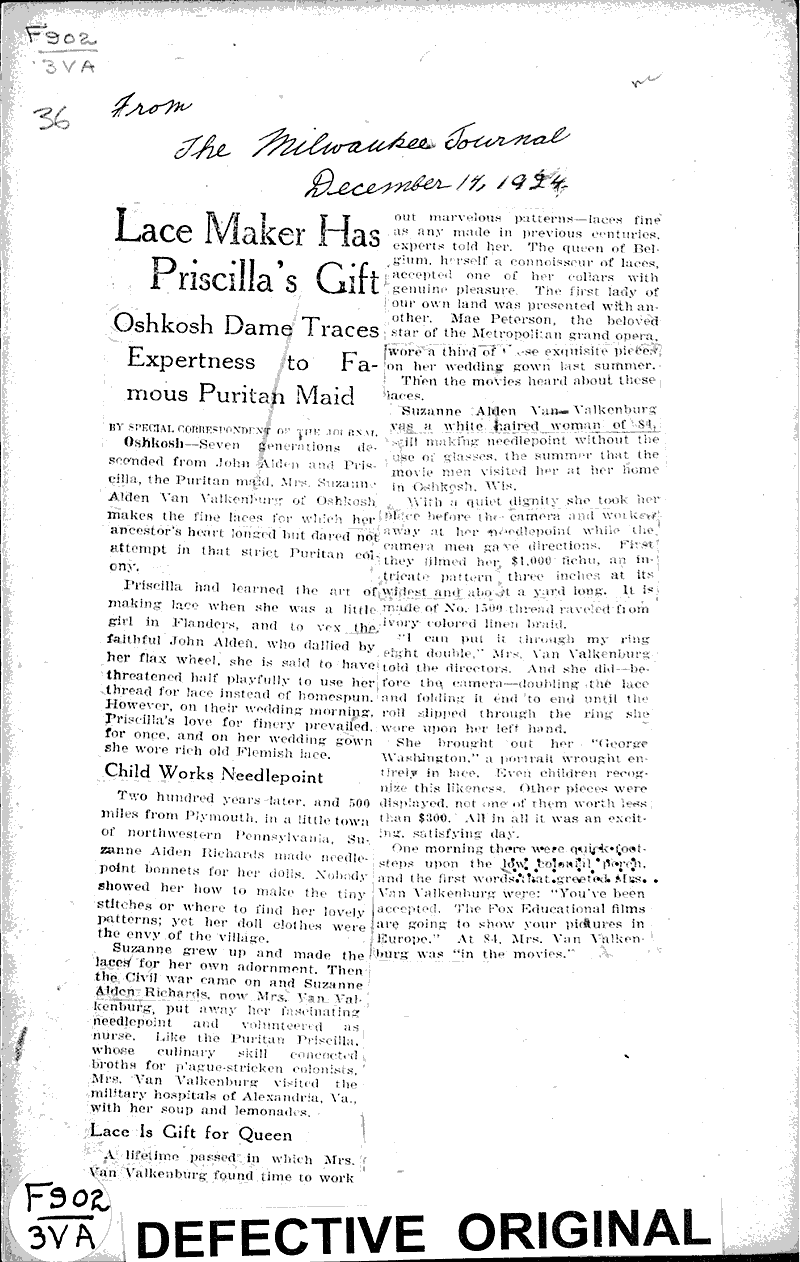  Source: Milwaukee Journal Topics: Civil War Date: 1924-12-14