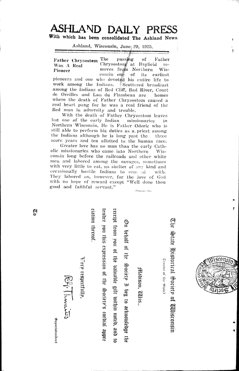  Source: Ashland Press Topics: Church History Date: 1925-06-24