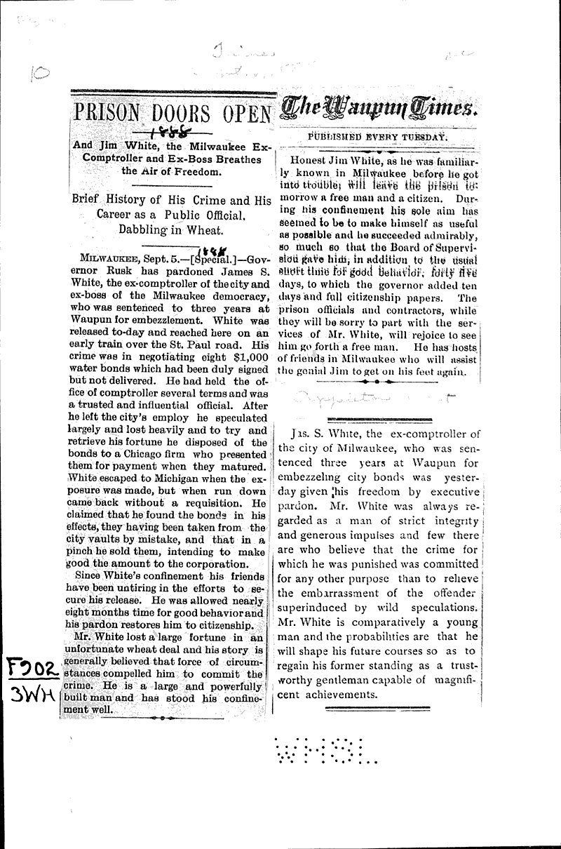  Source: Waupun Times Date: 1888-09-05
