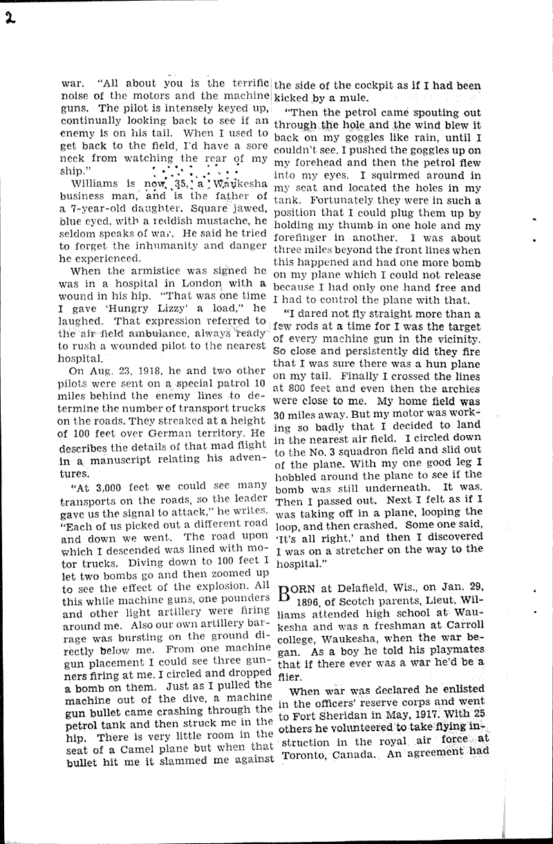 Wisconsin ace tells of air victories Source: Milwaukee Journal Topics: Wars Date: 1931-05-31