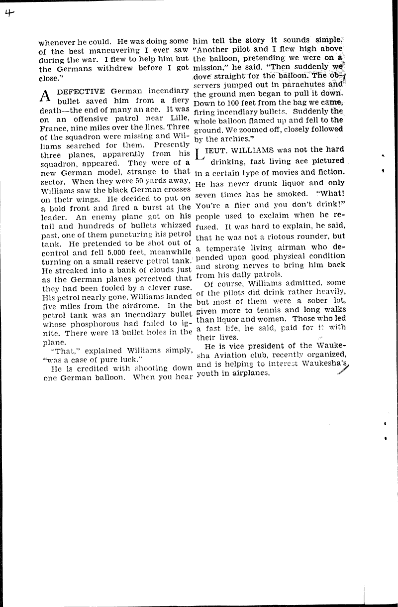 Wisconsin ace tells of air victories Source: Milwaukee Journal Topics: Wars Date: 1931-05-31