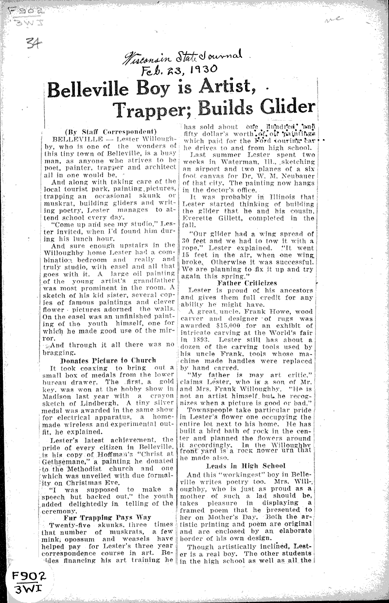  Source: Wisconsin State Journal Topics: Art and Music Date: 1930-02-23
