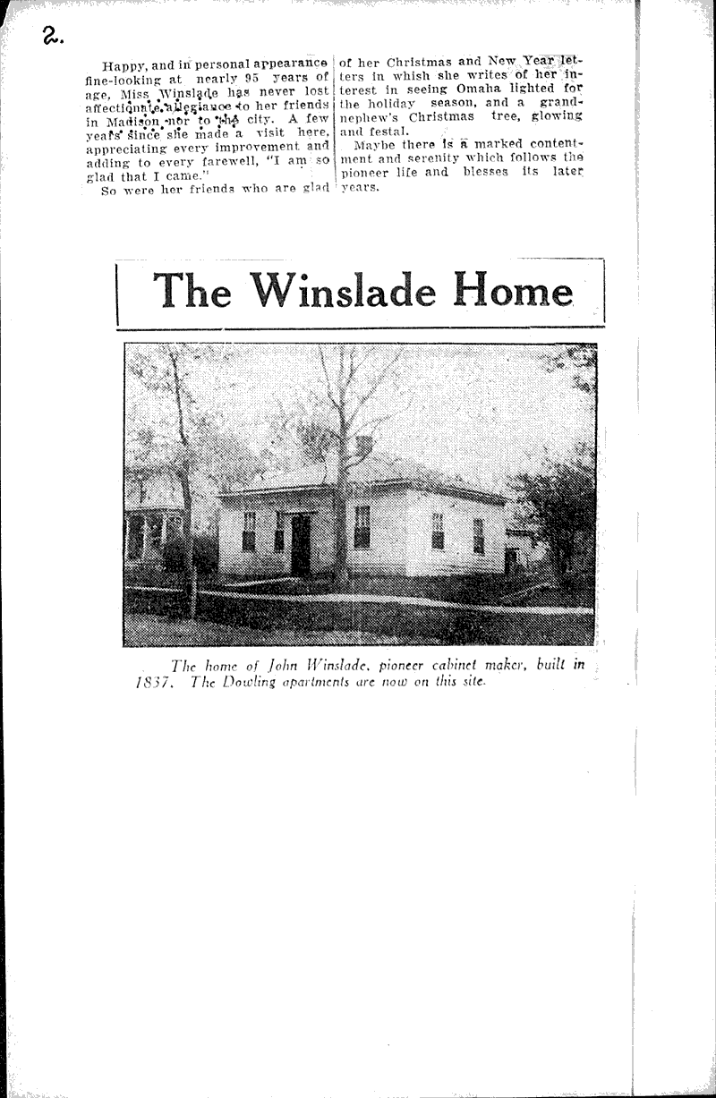 Pioneer daughter tells of madison home life in 1837 Source: Wisconsin State Journal Date: 1929-01-27