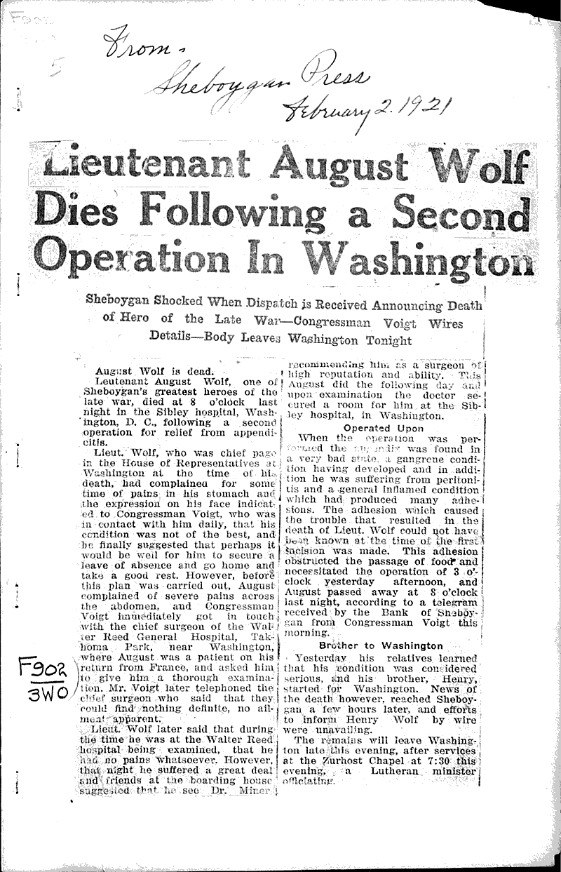  Source: Sheboygan Press Topics: Wars Date: 1921-02-02