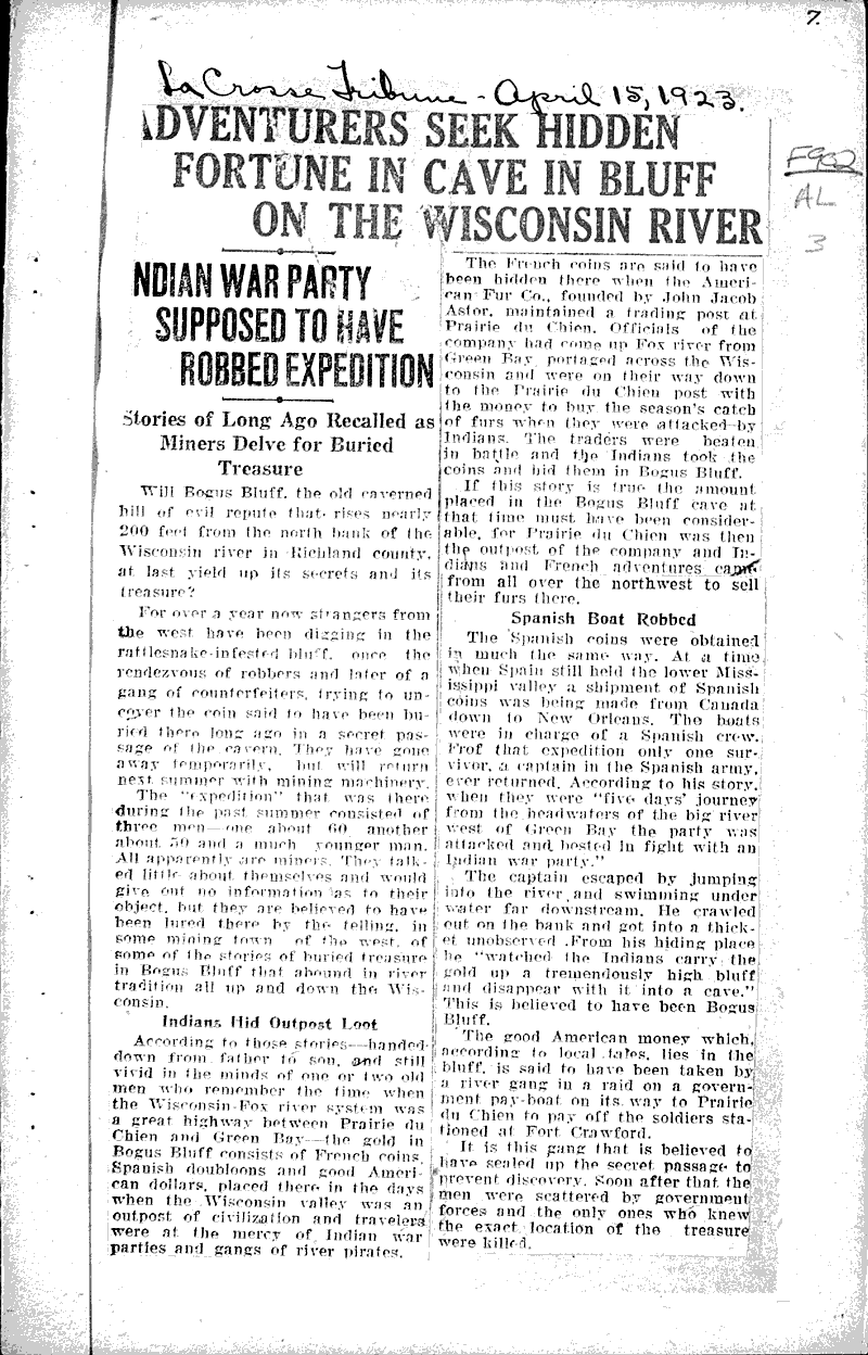 Source: LaCrosse Tribune Topics: Indians and Native Peoples Date: 1923-04-15