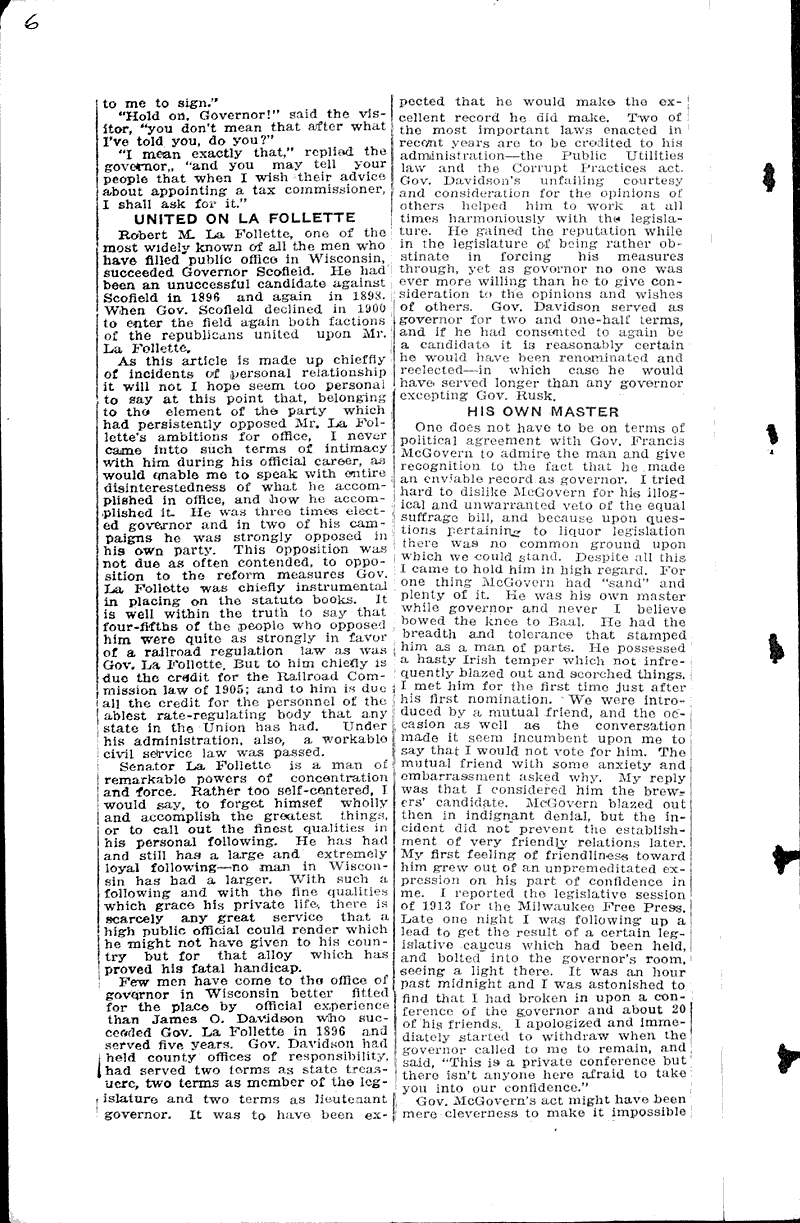  Source: Wisconsin State Journal Topics: Government and Politics Date: 1921-10-09