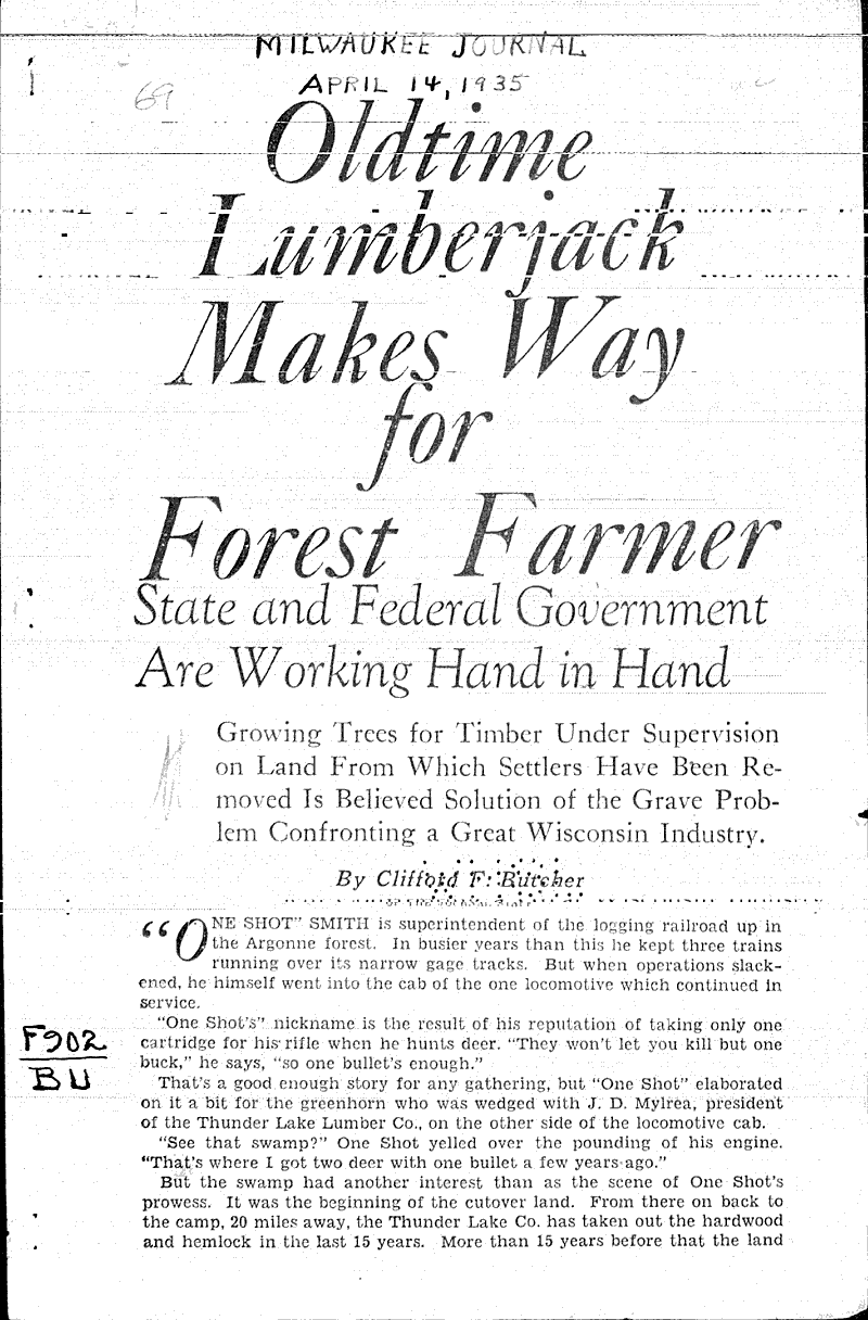 Old time lumberjack makes way for forest farmer Newspaper Article