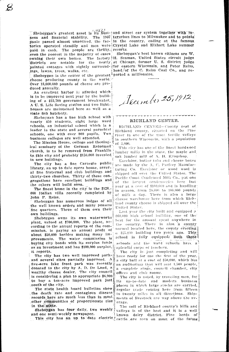 Wisconsin cities Newspaper Article/Clipping Wisconsin Historical
