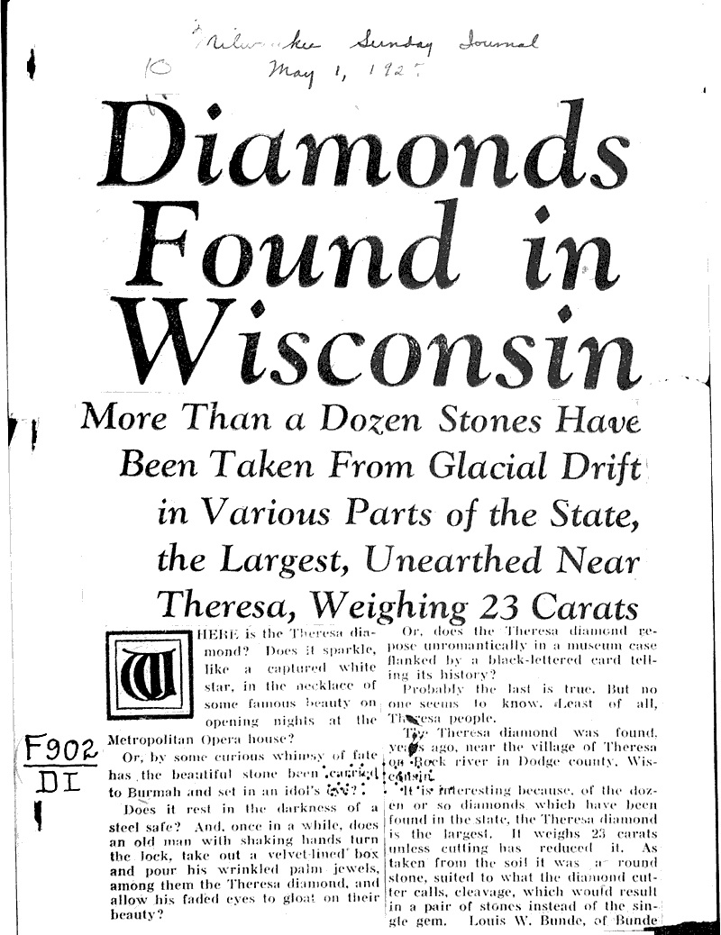 diamonds found in wisconsin newspaper article clipping microsoft word journal