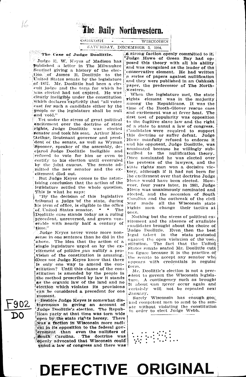  Source: Oshkosh Daily Northwestern Topics: Government and Politics Date: 1904-12-03