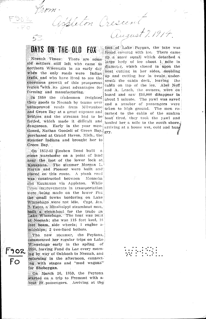  Source: Appleton Crescent Topics: Transportation Date: 1914-08-07