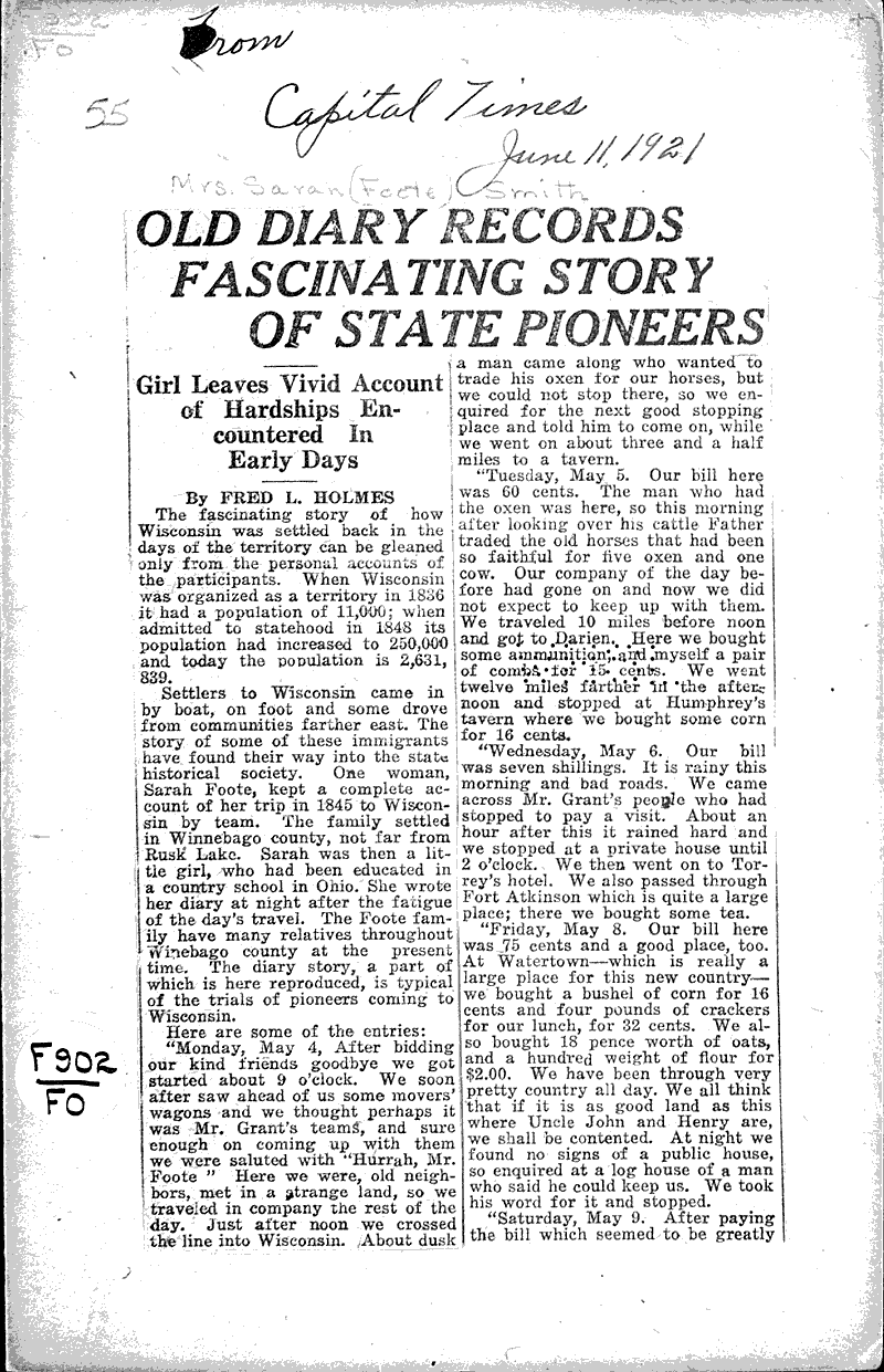  Source: Capital Times Topics: Voyages and Travels Date: 1921-06-11