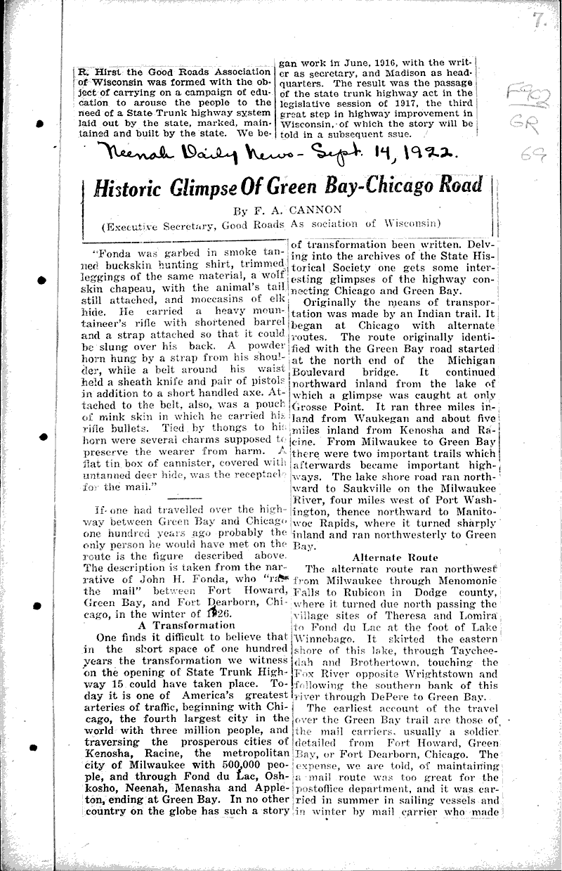  Source: Appleton Crescent Topics: Transportation Date: 1922-08-26