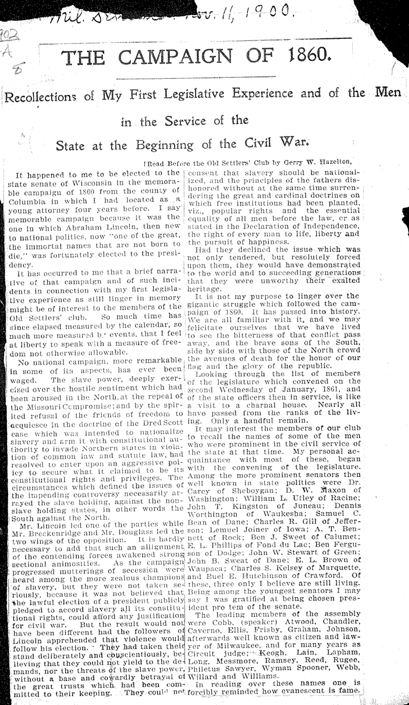  Source: Milwaukee Sentinel Topics: Government and Politics Date: 1900-11-11