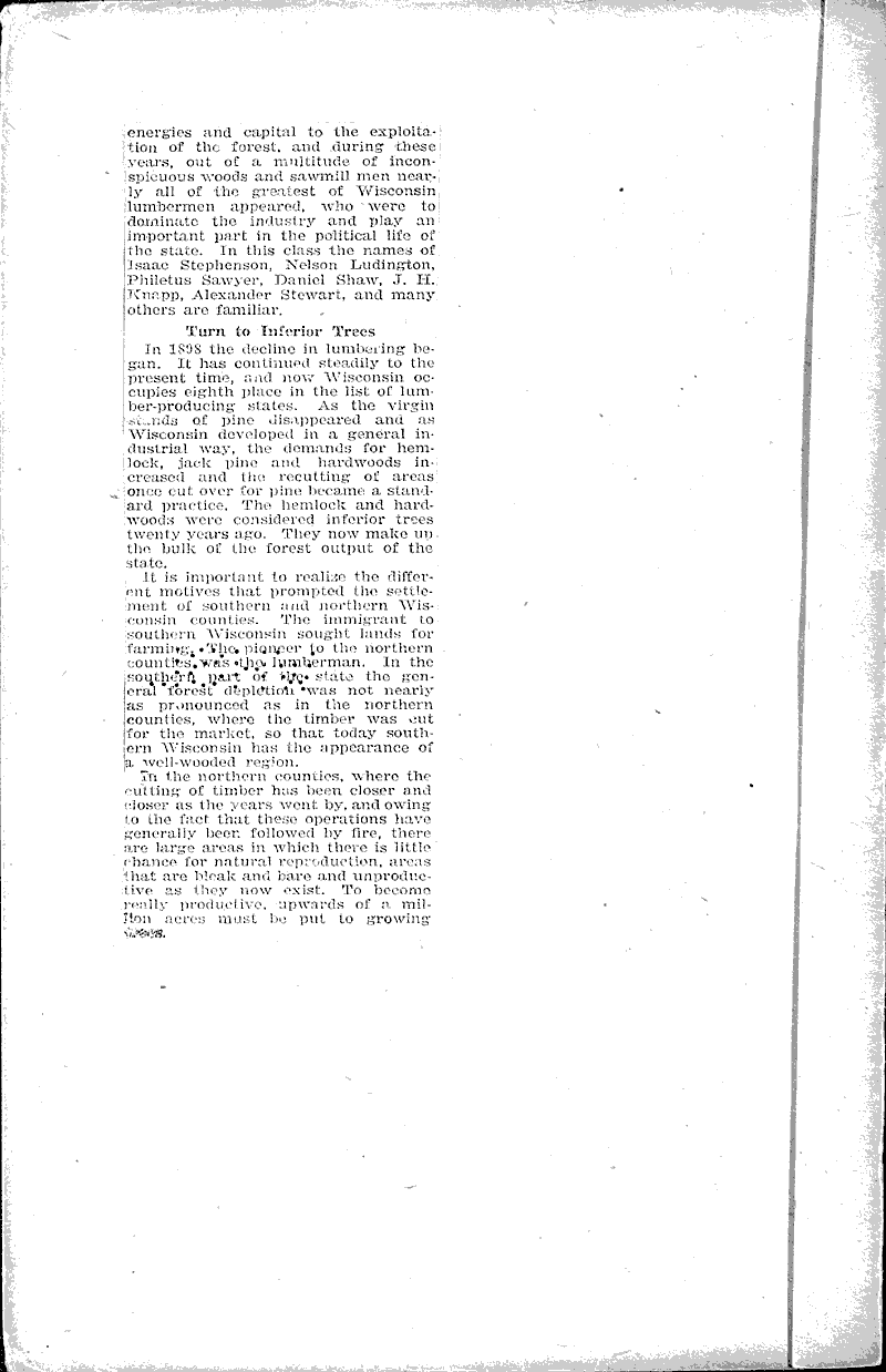 Once supreme, badger trees lose old rank Source: Milwaukee Journal Topics: Industry Date: 1921-02-06