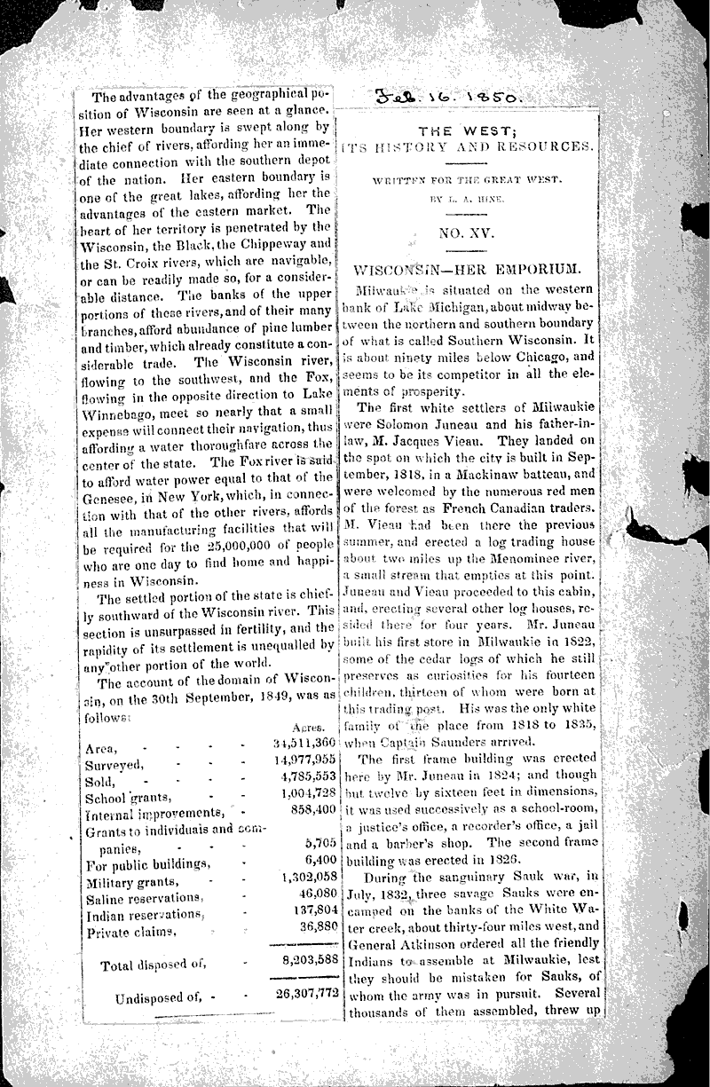  Source: Great West (Cincinnati, OH) Date: 1850-02-02